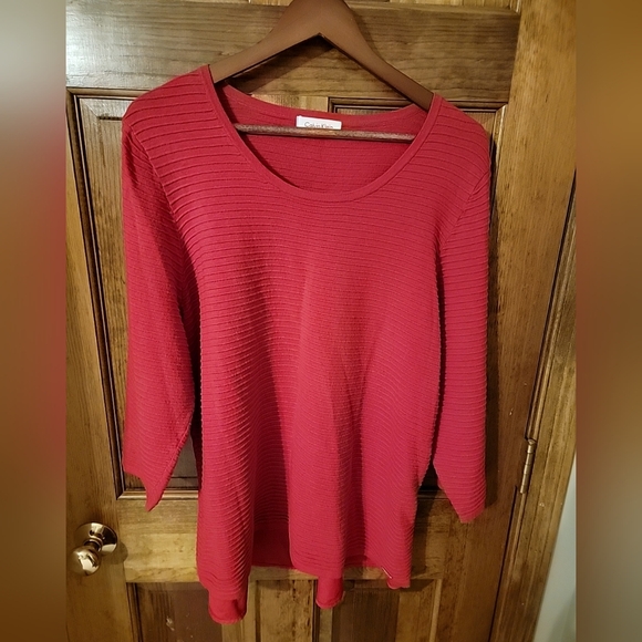 Calvin Klein Womens Plus Size 2X Sweater 3/4 Sleeves Woven Back Detail Red Ltwgt - Picture 1 of 10